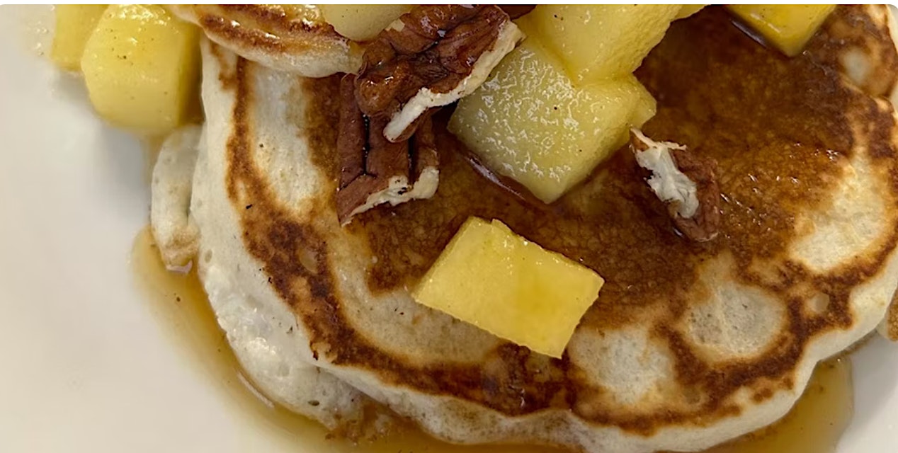 Pancakes with apple topping.