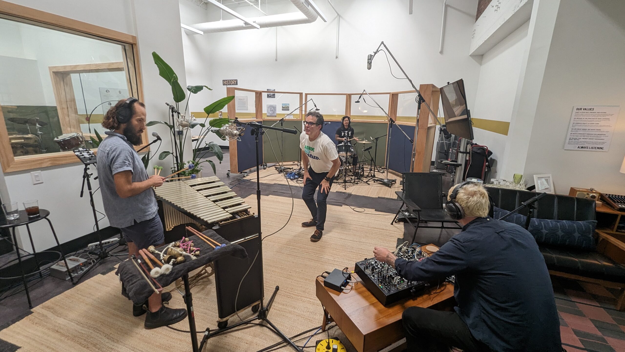 Brett Naucke, Thom Nguyen, and Adam Lion in Citizen Studios' Studio B, with Citizen Vinyl CEO and co-founder Gar Ragland.