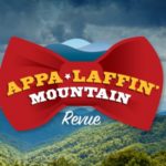 Appa-Laffin' bowtie logo over background of mountains.